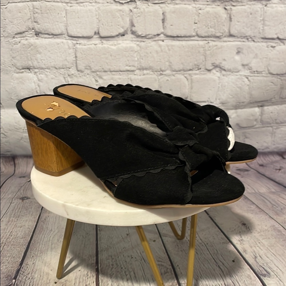 Jack Rogers Black Sueded Mules with Wooden Heel Sz 5.5